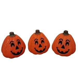 Vintage Seasons Melted Plastic Popcorn Jack O Lantern Light Up Pumpkins Lot Of 3